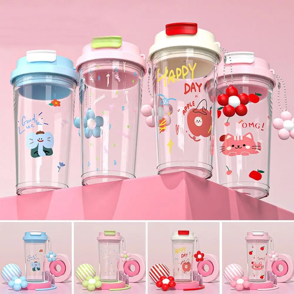 Portable 650ml Water Cup Leak-proof Cute Flower Plastic Cups Double Drinking With pendant Water Bottle Student
Portable 650ml Water Cup Leak-proof Cute Flower Plastic Cups Double Drinking With pendant Water Bottle Student