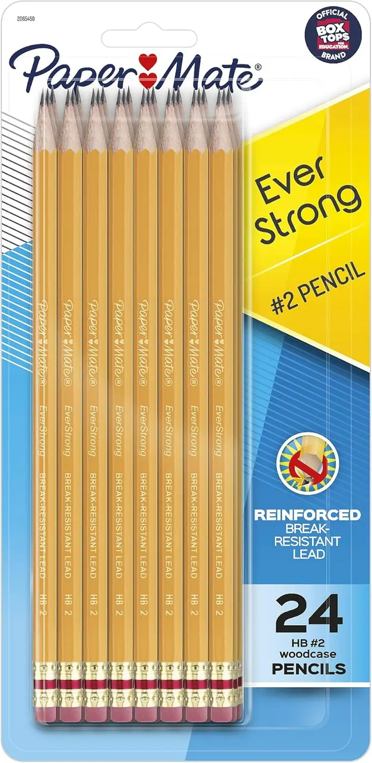 24 Pack Break-Resistant #2 Pencils with Reinforced Lead, Less Sharpening Needed, Latex-Free Eraser
24 Pack Break-Resistant #2 Pencils with Reinforced Lead, Less Sharpening Needed, Latex-Free Eraser