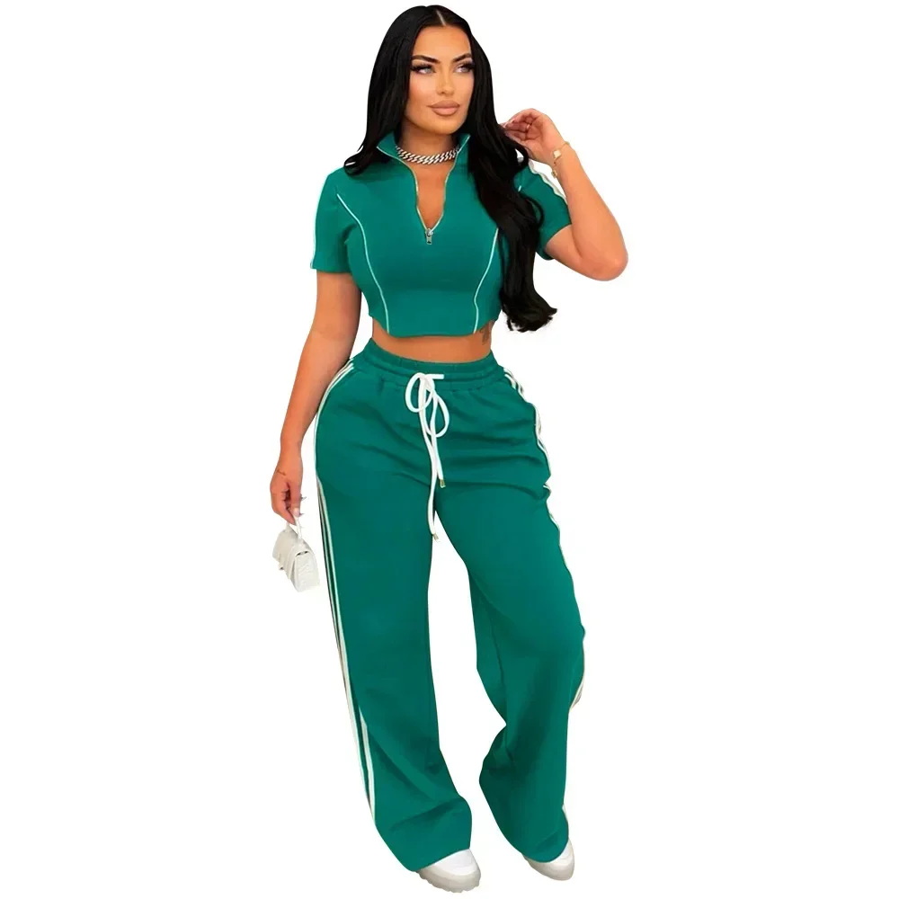 Fashion Casual Short Hoodie 2 Piece Women Summer Zipper Top Short Sleeved Sports T Shirt Stripe Splicing Long Pants Female Suit
Fashion Casual Short Hoodie 2 Piece Women Summer Zipper Top Short Sleeved Sports T Shirt Stripe Splicing Long Pants Female Suit