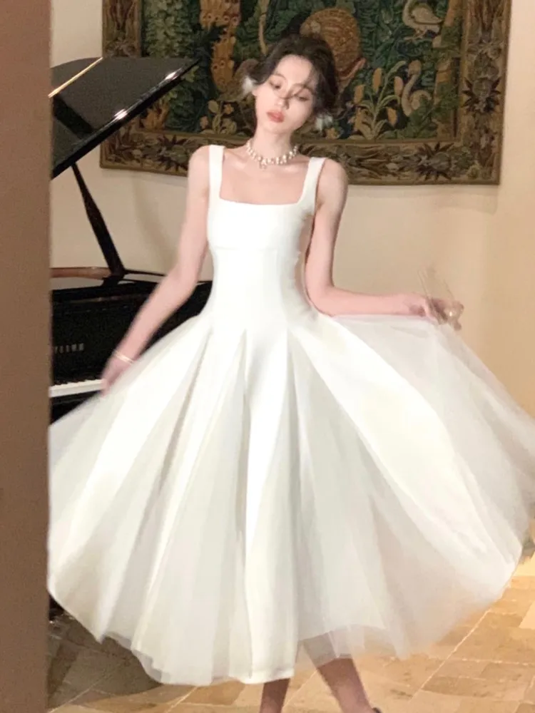 Woman Summer Fairy French Mesh Ball Gown White Elegant Square-Collar Slim Fit Sling Dress Skirt Chic Party Evening Dress 2025
Woman Summer Fairy French Mesh Ball Gown White Elegant Square-Collar Slim Fit Sling Dress Skirt Chic Party Evening Dress 2025