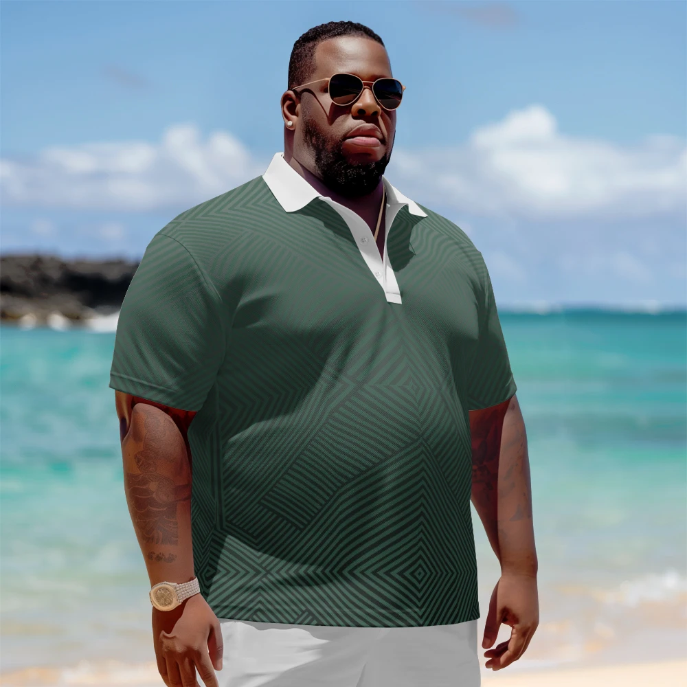 Plus Size Men's Summer Short Sleeve Lapel Loose short-sleeved shirt with green maze stripes Daily Casual Button Polo
Plus Size Men's Summer Short Sleeve Lapel Loose short-sleeved shirt with green maze stripes Daily Casual Button Polo