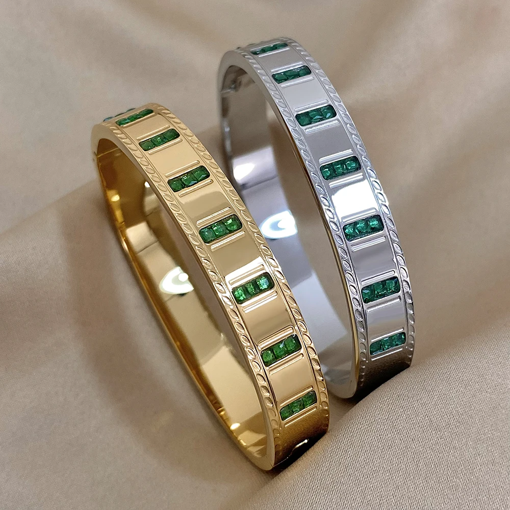 316L Stainless Steel Geometric Green Zircon Bangles Bracelets for Women Cuff Fashion Wrist Jewelry Gifts Accessories
316L Stainless Steel Geometric Green Zircon Bangles Bracelets for Women Cuff Fashion Wrist Jewelry Gifts Accessories