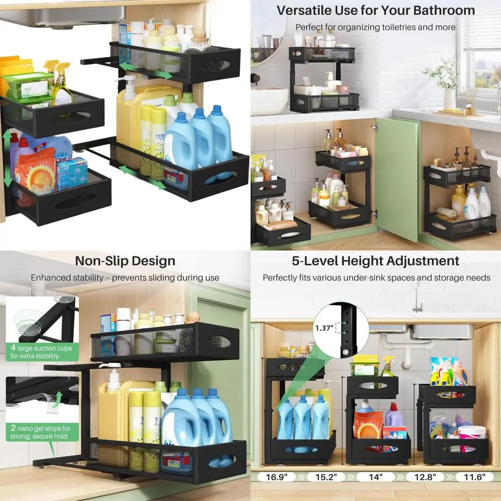 2-уровневый сетчатый выдвижной органайзер под раковину для хранения на кухне, ванной комнате и кладовой
2-уровневый сетчатый выдвижной органайзер под раковину для хранения на кухне, ванной комнате и кладовой