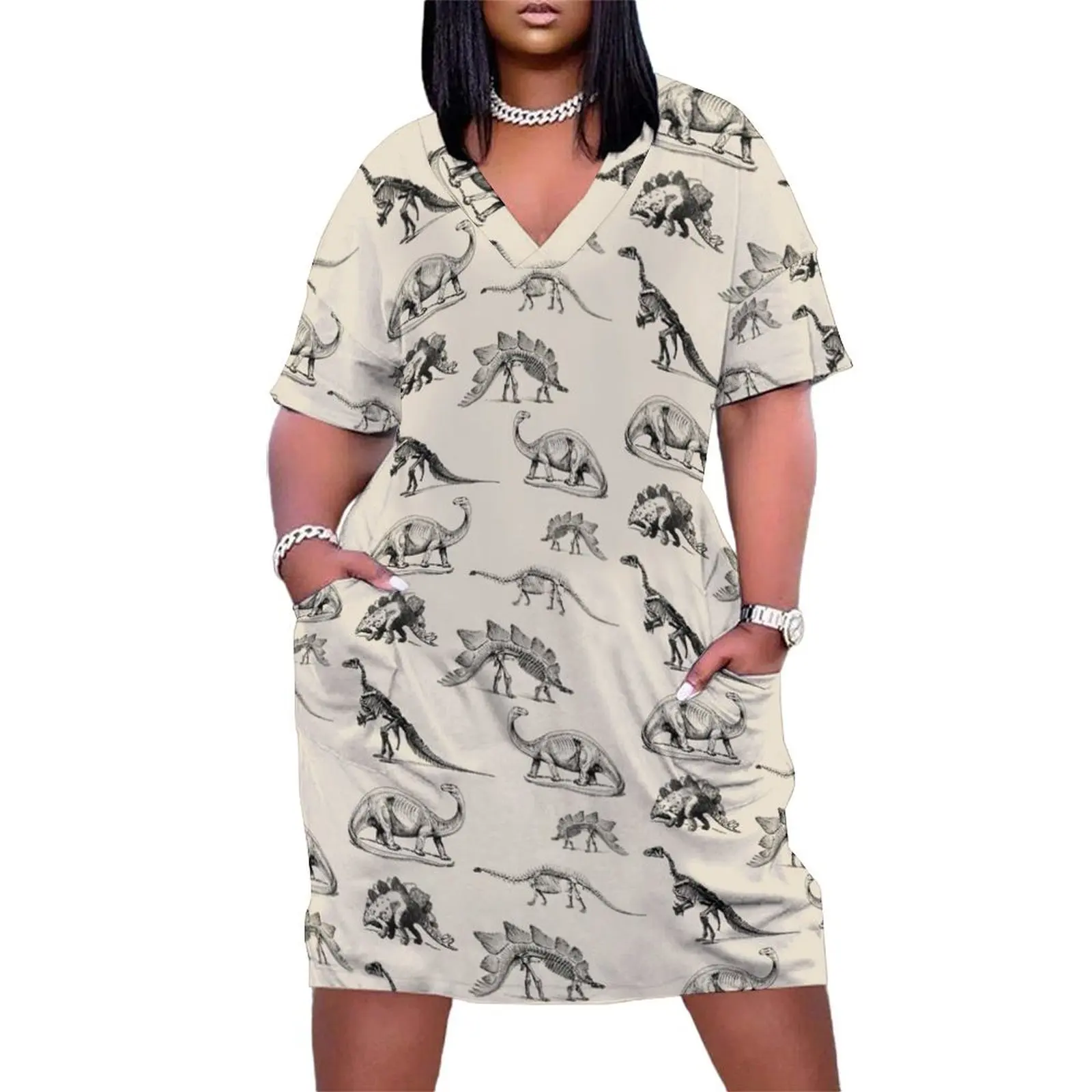 Vintage Museum Dinosaur Skeleton Illustrations, Black & Cream Dinos Loose Pocket Dress Dress woman Dress women beach dresses
Vintage Museum Dinosaur Skeleton Illustrations, Black & Cream Dinos Loose Pocket Dress Dress woman Dress women beach dresses