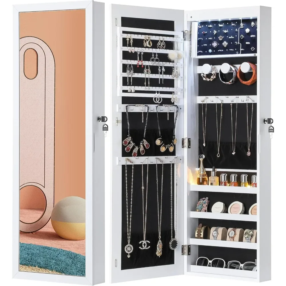 6 LEDs Mirror Jewelry Cabinet, Capacity Lockable Jewelry Armoire Organizer, Door or Wall Mounted Mirror with Jewelry Storage
6 LEDs Mirror Jewelry Cabinet, Capacity Lockable Jewelry Armoire Organizer, Door or Wall Mounted Mirror with Jewelry Storage
