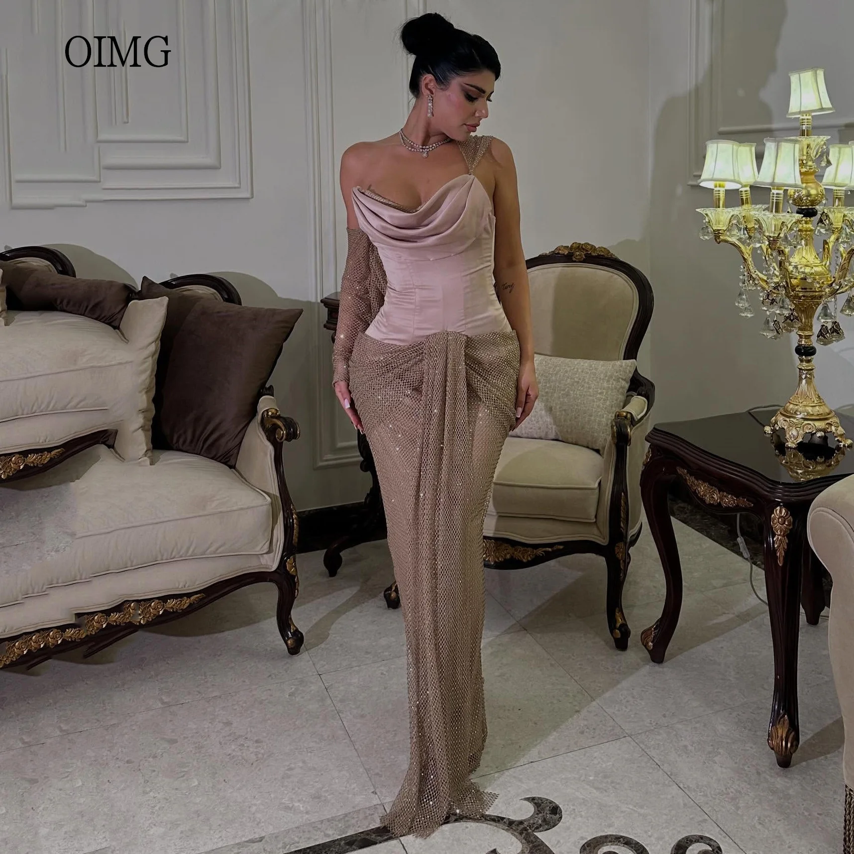 OIMG Chic Mermaid Prom Gowns Mesh One Shoulder Party Gown Floor Length Gala-ready Evening Dress vestidos de festa Customized
OIMG Chic Mermaid Prom Gowns Mesh One Shoulder Party Gown Floor Length Gala-ready Evening Dress vestidos de festa Customized