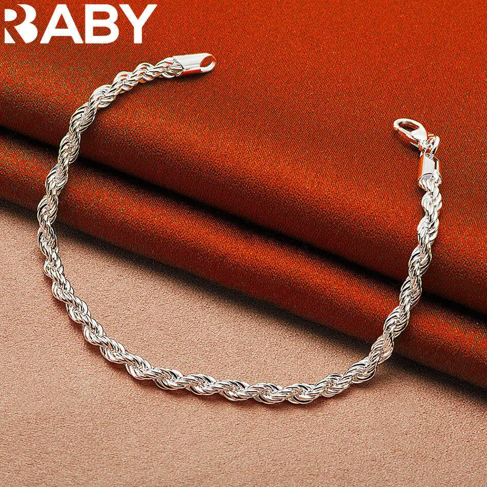 URBABY 925 Sterling Silver 4mm Rope Chain Bracelet For Women and Men Fashion Jewelry Party Engagement Wedding Accessories
URBABY 925 Sterling Silver 4mm Rope Chain Bracelet For Women and Men Fashion Jewelry Party Engagement Wedding Accessories