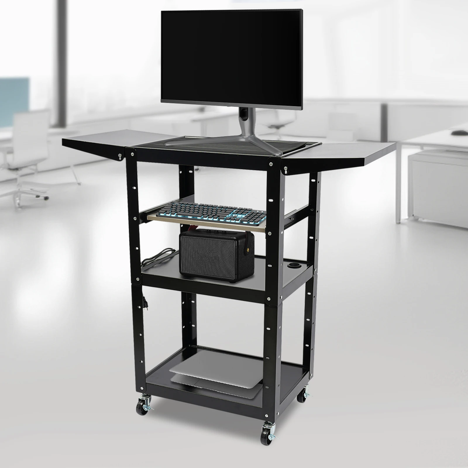 Трехъярусная тележка из черной углеродистой стали 46.25x18x41.75 дюймов, мобильная рабочая станция, компьютерный стол с колесами и тормозом
Трехъярусная тележка из черной углеродистой стали 46.25x18x41.75 дюймов, мобильная рабочая станция, компьютерный стол с колесами и тормозом