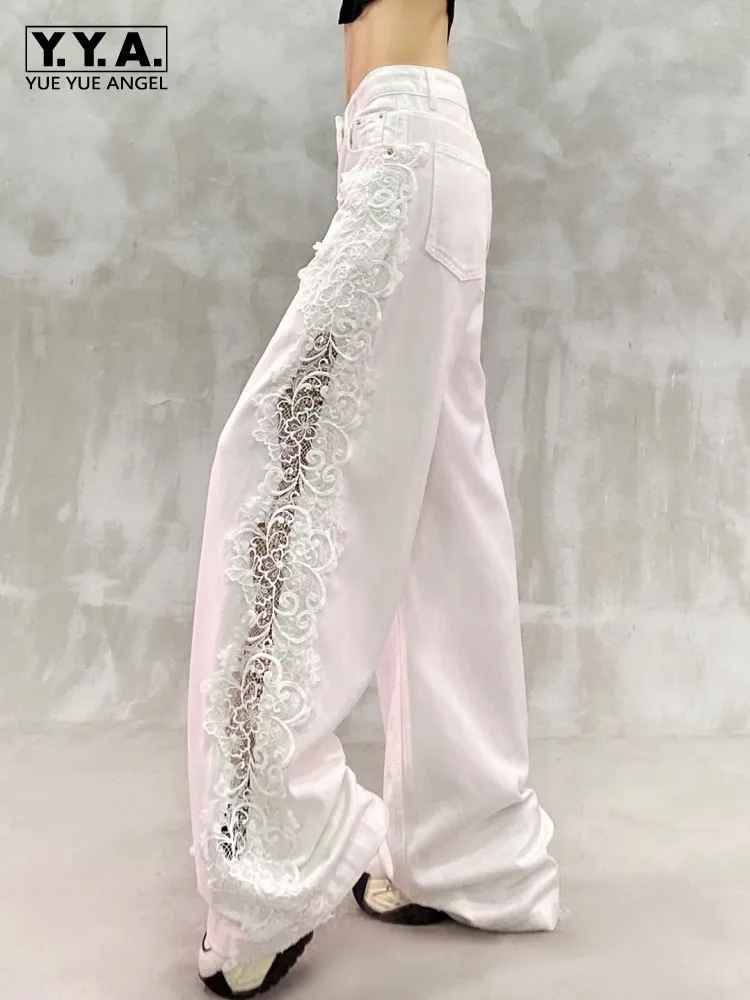 Women Fashion Wide Leg Jeans Patchwork Lace Hollow Out Summer Streetwear High Waist Denim Pants Casual Female Straight Trousers;
Women Fashion Wide Leg Jeans Patchwork Lace Hollow Out Summer Streetwear High Waist Denim Pants Casual Female Straight Trousers;