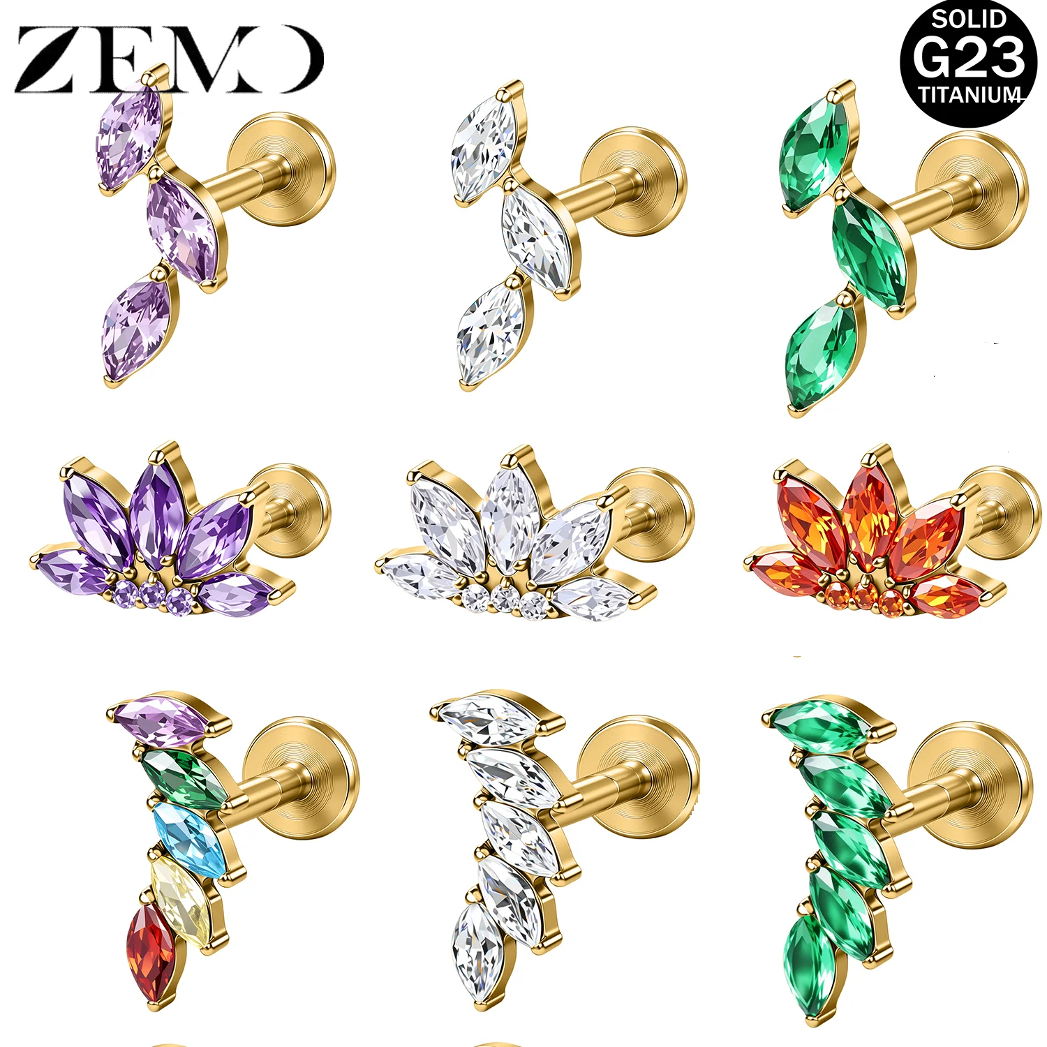 ZEMO 1PC ASTM F136 Titanium Labret Lips Stud 16G Triple Lotus Marquise CZ Ear Stud Cartilage Earring Tragus Helix Piercing 6/8MM
ZEMO 1PC ASTM F136 Titanium Labret Lips Stud 16G Triple Lotus Marquise CZ Ear Stud Cartilage Earring Tragus Helix Piercing 6/8MM