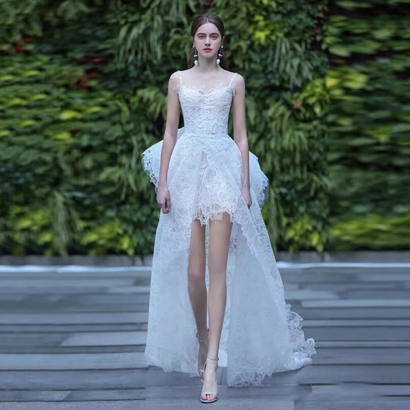 Short Lace Spaghetti Straps Wedding Dresses Classic Outdoor Strapless Bridal Dresses Chic Elegant Evening Dresses For Parties
Short Lace Spaghetti Straps Wedding Dresses Classic Outdoor Strapless Bridal Dresses Chic Elegant Evening Dresses For Parties