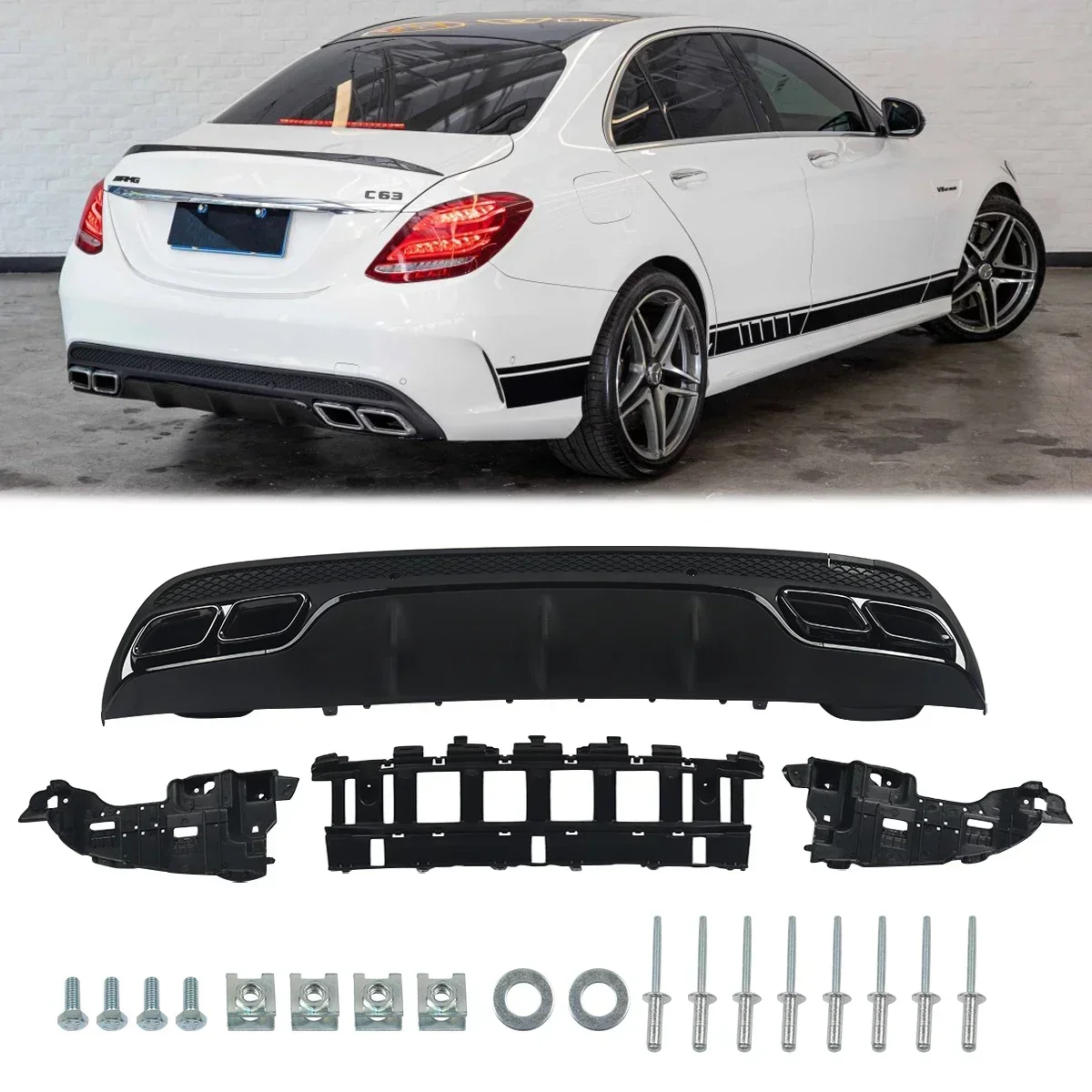 Diffuser + Exhaust Tips C63 Style for Mercedes Benz C Class W205 S205 AMG Line Rear Bumper Diffuser Lip 2015 2016 2017 2018
Diffuser + Exhaust Tips C63 Style for Mercedes Benz C Class W205 S205 AMG Line Rear Bumper Diffuser Lip 2015 2016 2017 2018