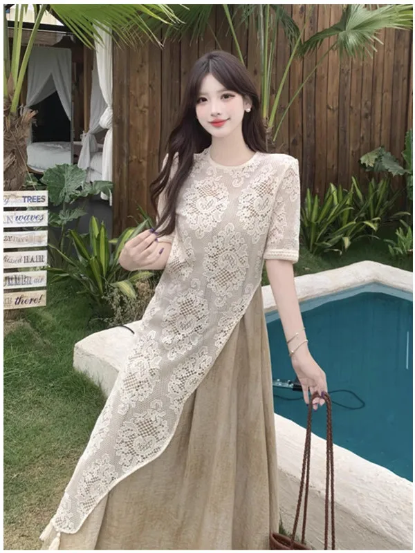 Faionable Lace Oversized Cover up And Long Strap Dr Two Piece Set for Women Summer Soft Sle Design Trendy Ensemble
Faionable Lace Oversized Cover up And Long Strap Dr Two Piece Set for Women Summer Soft Sle Design Trendy Ensemble