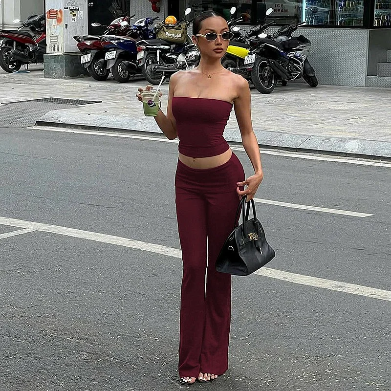 Sexy Solid Tube Top High Waist Flared Pants Matching Set Women Summer Spring Jumpsuit Playsuit
Sexy Solid Tube Top High Waist Flared Pants Matching Set Women Summer Spring Jumpsuit Playsuit