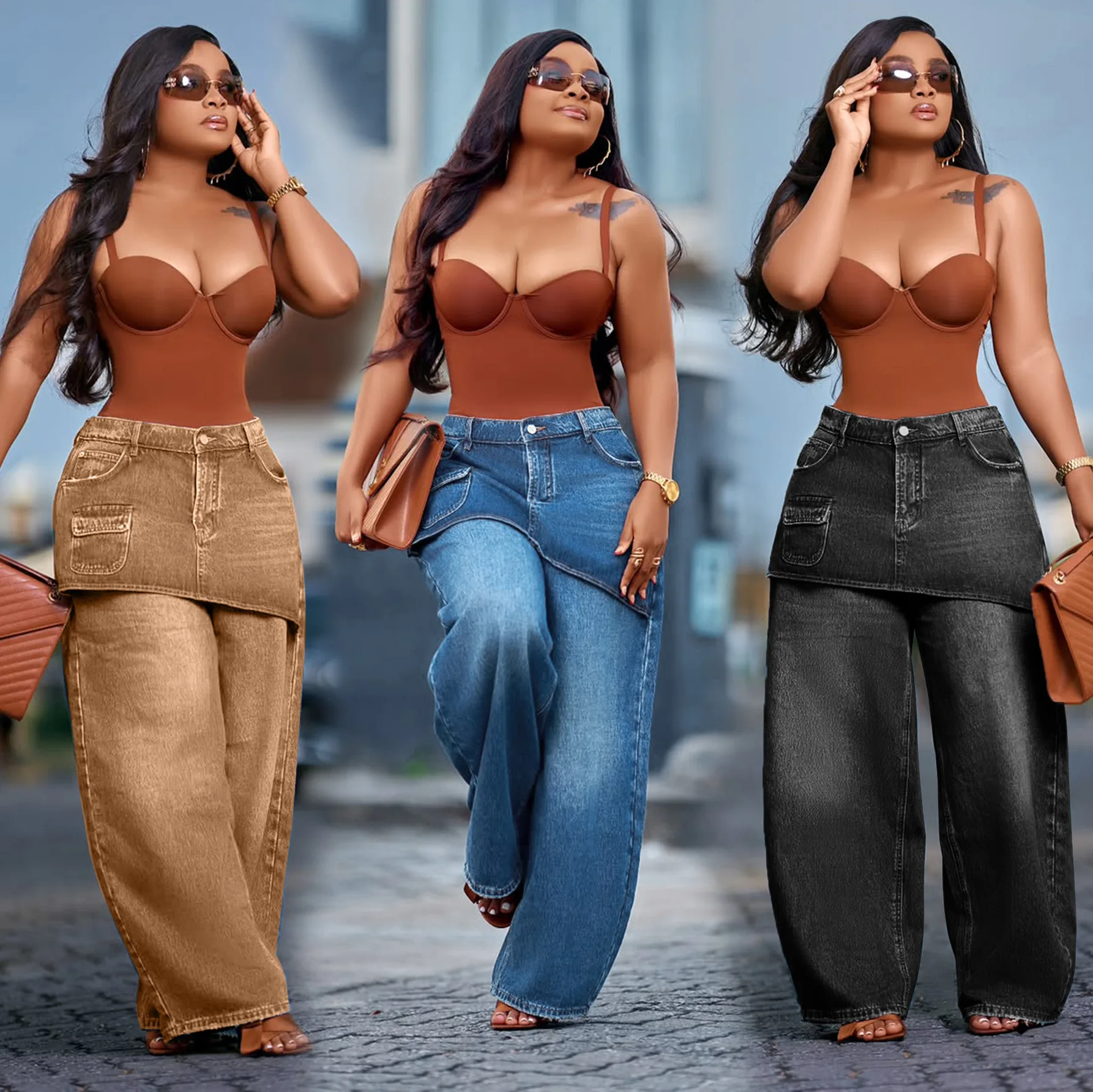 American Retro Faux Two-piece Wide-leg Jeans for Women High Waist Baggy Jeans Cargo Pants
American Retro Faux Two-piece Wide-leg Jeans for Women High Waist Baggy Jeans Cargo Pants