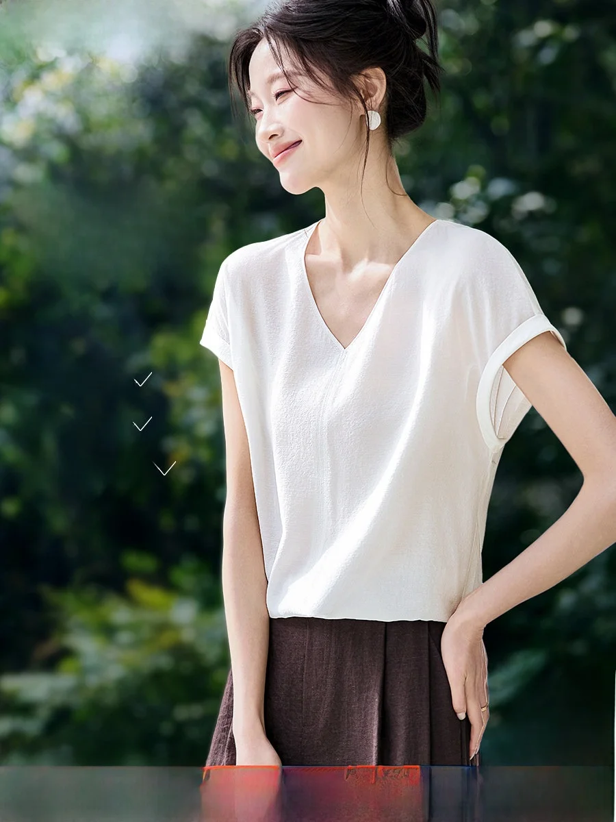 Minimalist Fashion V-Neck Short Sleeve Shirt with Sleeve Cuffs Breathable Comfortable Commute Shirt Women's Summer New Arrival
Minimalist Fashion V-Neck Short Sleeve Shirt with Sleeve Cuffs Breathable Comfortable Commute Shirt Women's Summer New Arrival
