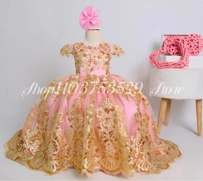 Luxury Flower Girl Dresses 2025 Glitter Gold Applique Princess Dresses Customised Kids Birthday Party платье для девочки
Luxury Flower Girl Dresses 2025 Glitter Gold Applique Princess Dresses Customised Kids Birthday Party платье для девочки