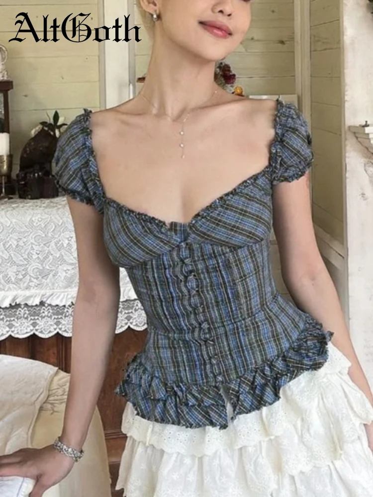 AltGoth Preppy Style Y2k клетчатая футболка женская уличная одежда Fairycore Hotsweet милые кавайные укороченные футболки с пышными рукавами и квадратным воротником
AltGoth Preppy Style Y2k клетчатая футболка женская уличная одежда Fairycore Hotsweet милые кавайные укороченные футболки с пышными рукавами и квадратным воротником