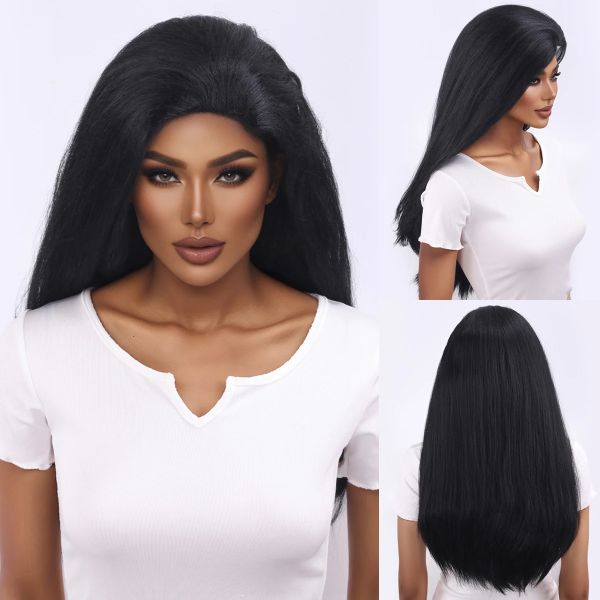 Black wig with long straight hair and round bangs on the back-Synthetic fiber wig
Black wig with long straight hair and round bangs on the back-Synthetic fiber wig