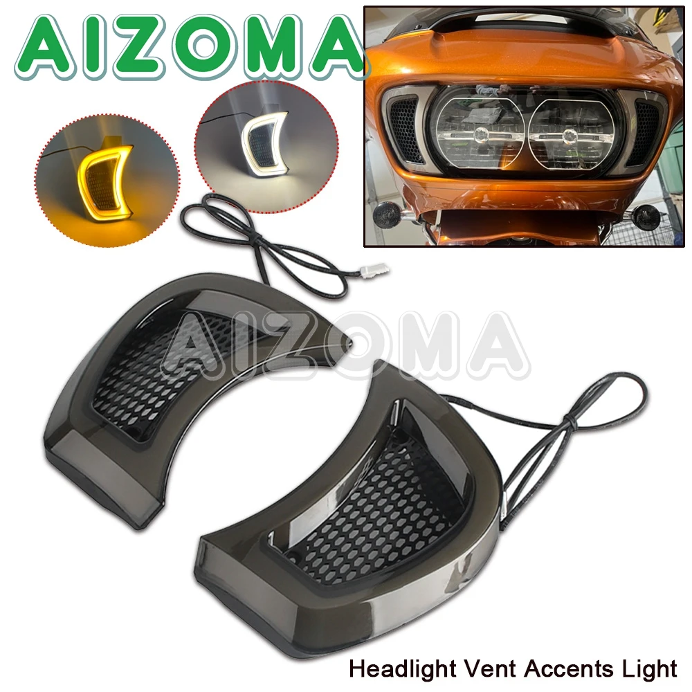 Motorcycle LED Turn Signals Indicator Lights Headlight Vent Accent For Harley Touring Road Glide Limited ST Ultra Special 2015+
Motorcycle LED Turn Signals Indicator Lights Headlight Vent Accent For Harley Touring Road Glide Limited ST Ultra Special 2015+