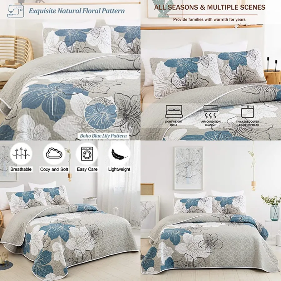 3 Pieces Quilt Set ifornia Blue Floral Pattern Quilt Coverlet Elegant Boho Bedspread with 2 Pillow Shams Lightweight Floral Sum
3 Pieces Quilt Set ifornia Blue Floral Pattern Quilt Coverlet Elegant Boho Bedspread with 2 Pillow Shams Lightweight Floral Sum