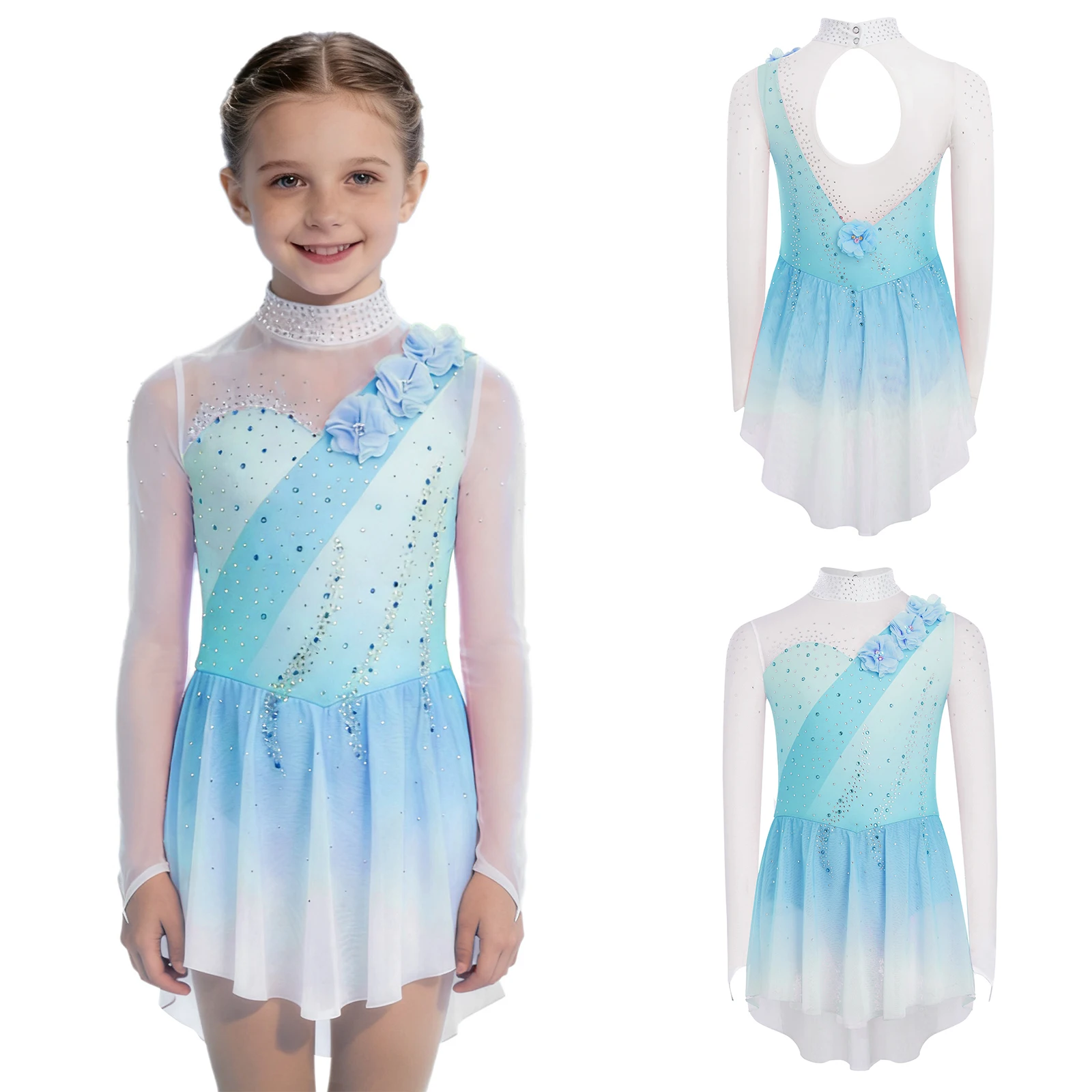 Girls Shiny Rhinestones Figure Skating Artistic Gymnastics Costume Sheer Mesh Long Sleeves Flowers Ballet Dance Dress Leotards
Girls Shiny Rhinestones Figure Skating Artistic Gymnastics Costume Sheer Mesh Long Sleeves Flowers Ballet Dance Dress Leotards