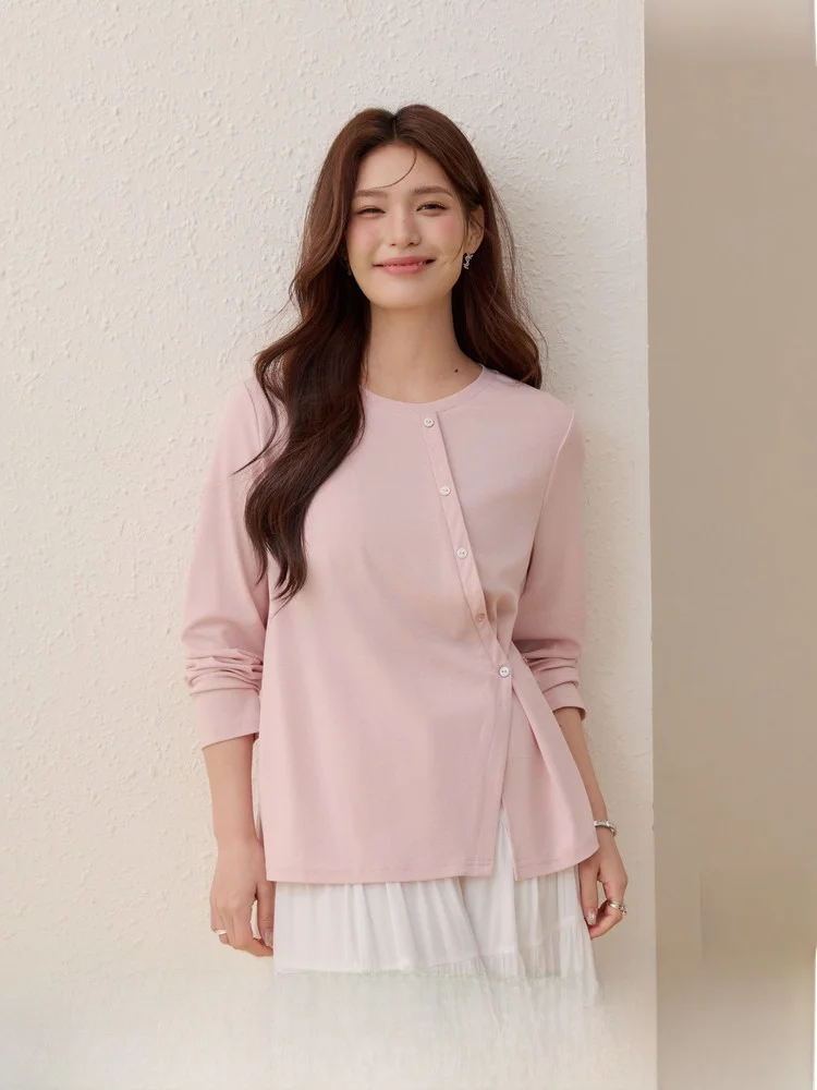 Chic Split Neline Comfortable T-irt plus Size Women's Faion Spring Apparel Korean Sle Slim Fit Long Sve round Ne
Chic Split Neline Comfortable T-irt plus Size Women's Faion Spring Apparel Korean Sle Slim Fit Long Sve round Ne