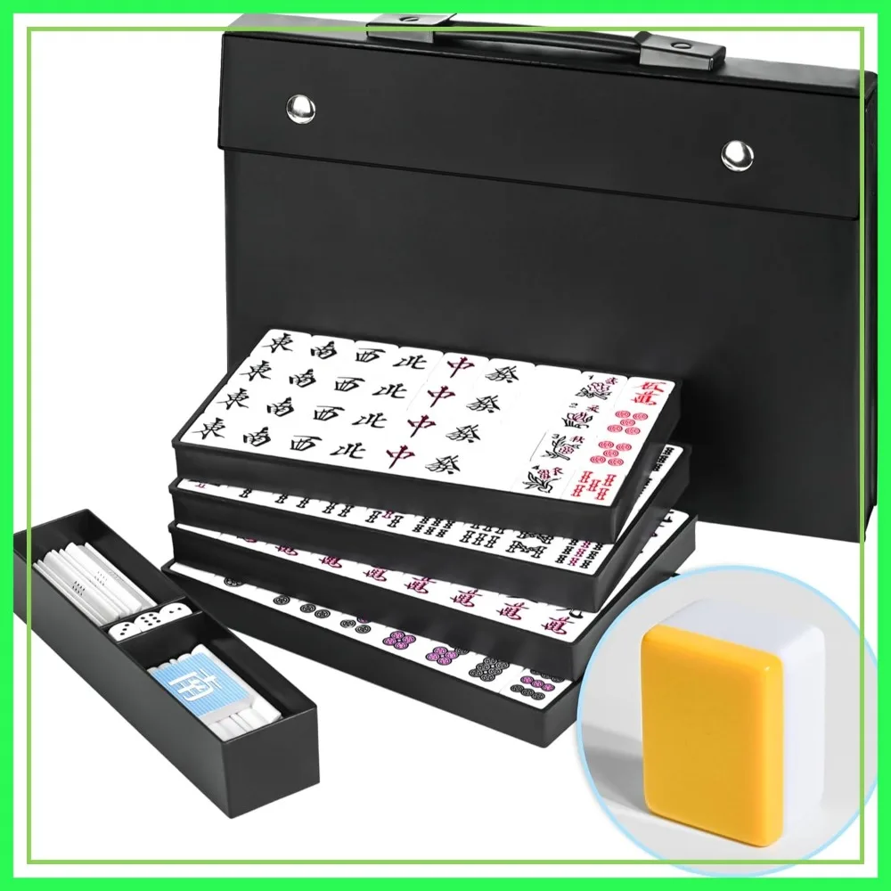 Japanese Riichi Mahjong Set, 144 White and Yellow Tiles, Black Box, Scoring Sticks, Dices
Japanese Riichi Mahjong Set, 144 White and Yellow Tiles, Black Box, Scoring Sticks, Dices