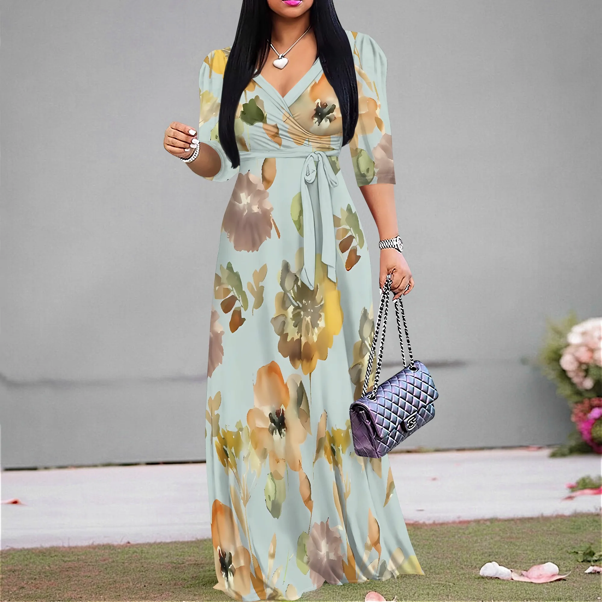 Nupusa Floral Print Maxi Dress for Women V - Neck Half Sleeve Summer Casual Dress
Nupusa Floral Print Maxi Dress for Women V - Neck Half Sleeve Summer Casual Dress