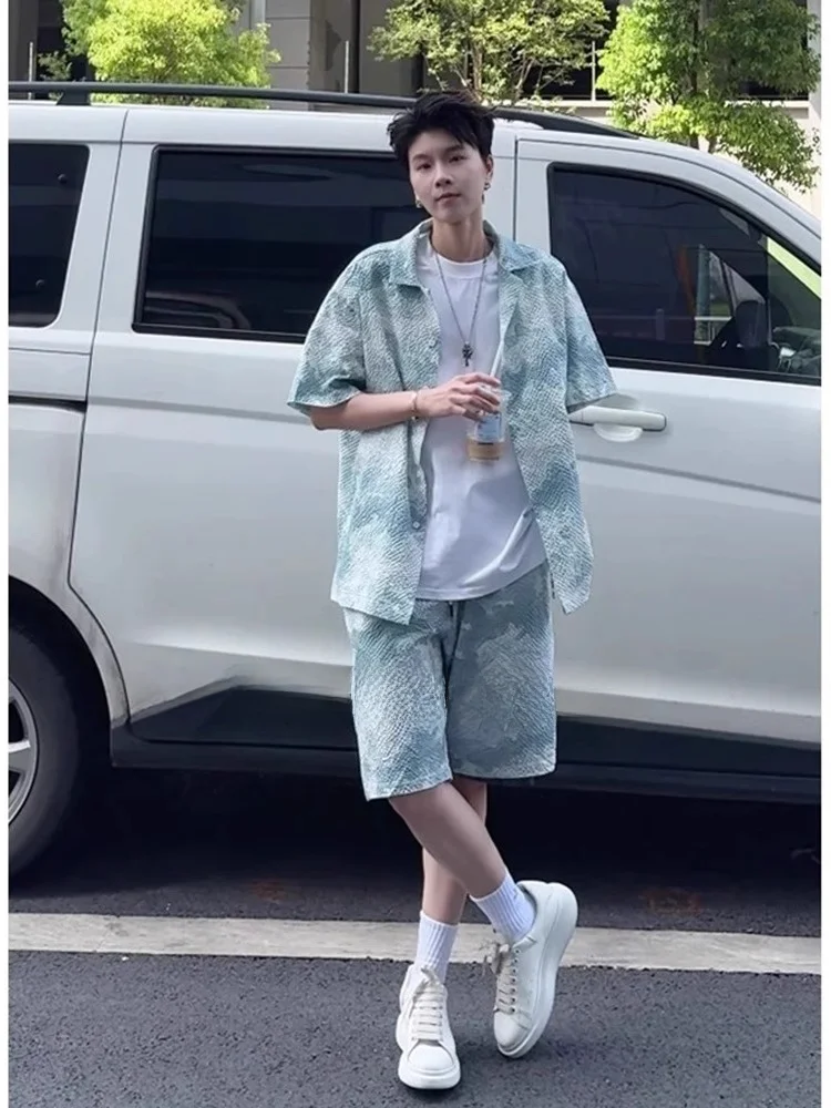 American Dyed Bubble irt And orts Set Qui Dry ort Sve for Boys Summer Teenagers High Sensation Faionable Ensemble 
American Dyed Bubble irt And orts Set Qui Dry ort Sve for Boys Summer Teenagers High Sensation Faionable Ensemble
