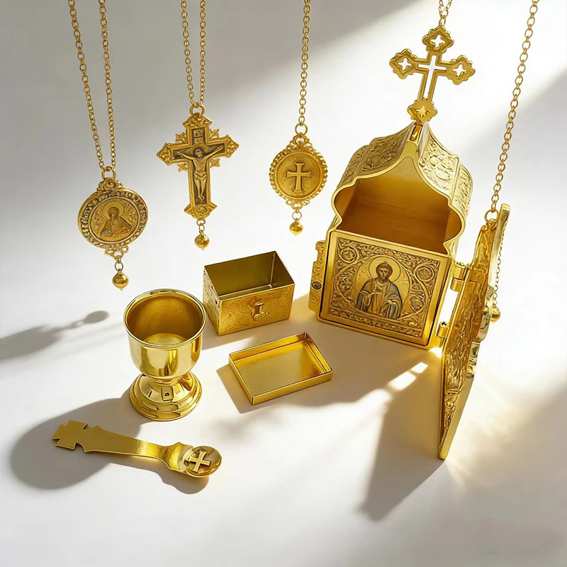 New 2026 Traditional Orthodox Portable Communion Kit Gold-Plated Tabernacle with Chalice and Spoon for Worship and Pastoral Care
New 2026 Traditional Orthodox Portable Communion Kit Gold-Plated Tabernacle with Chalice and Spoon for Worship and Pastoral Care