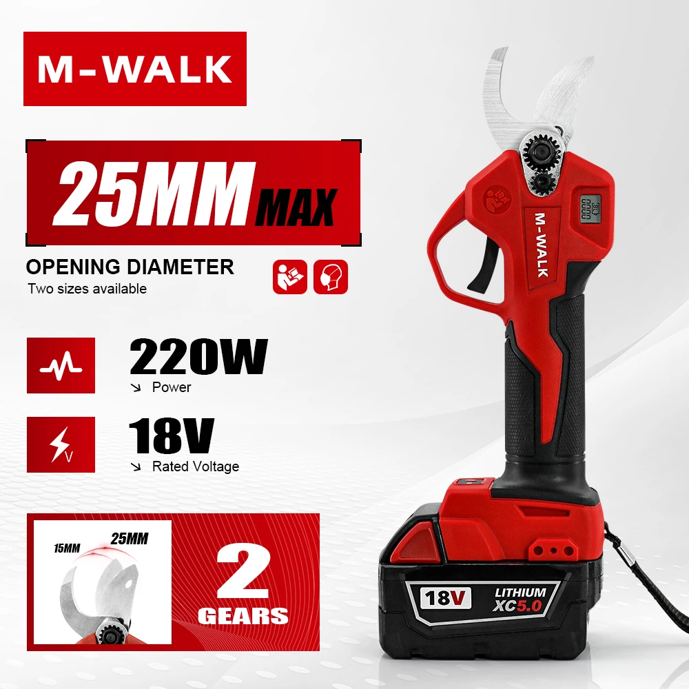 Аккумуляторные бесщеточные электрические секаторы M-WALK 25 мм с LED-подсветкой для обрезки деревьев и веток, совместимые с аккумулятором M 18V
Аккумуляторные бесщеточные электрические секаторы M-WALK 25 мм с LED-подсветкой для обрезки деревьев и веток, совместимые с аккумулятором M 18V