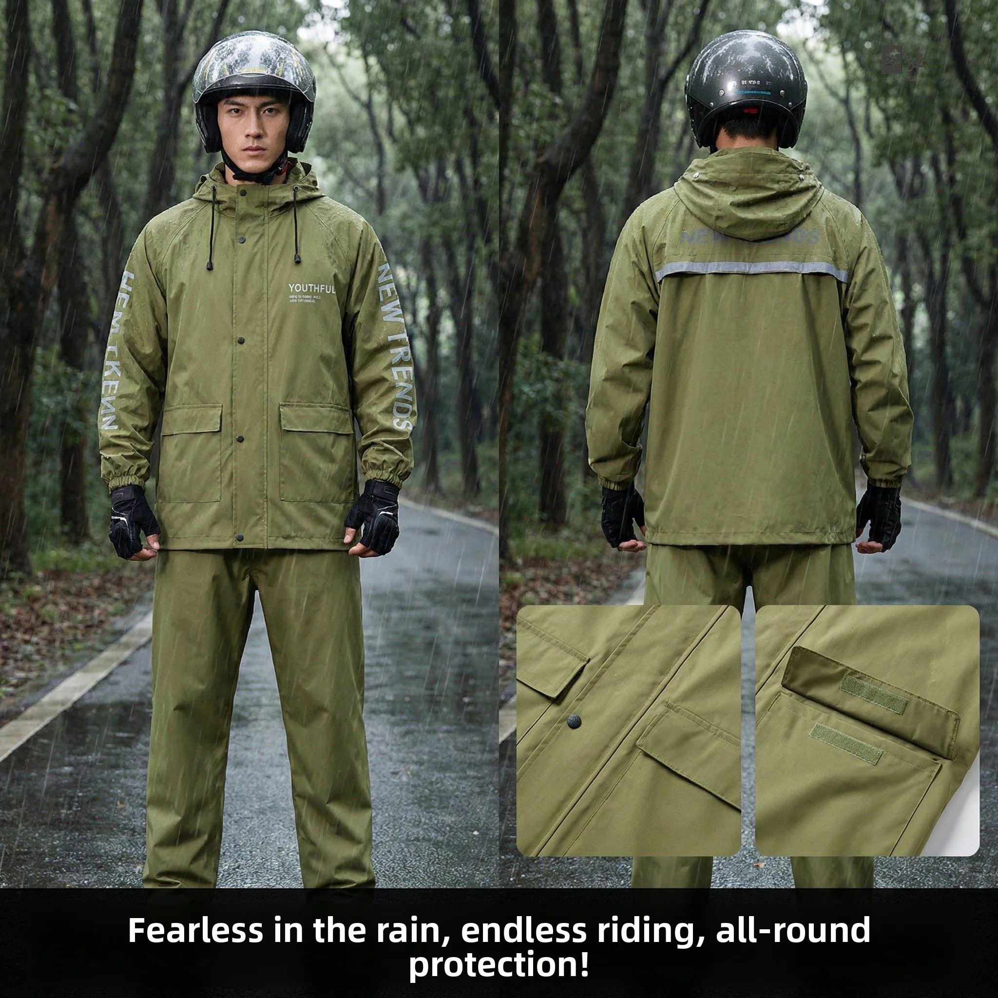 Adult Detachable Raincoat Men's Bicycle Riding Outerwear Waterproof Jacket And Pants Set for Delivery Riders Female Style
Adult Detachable Raincoat Men's Bicycle Riding Outerwear Waterproof Jacket And Pants Set for Delivery Riders Female Style