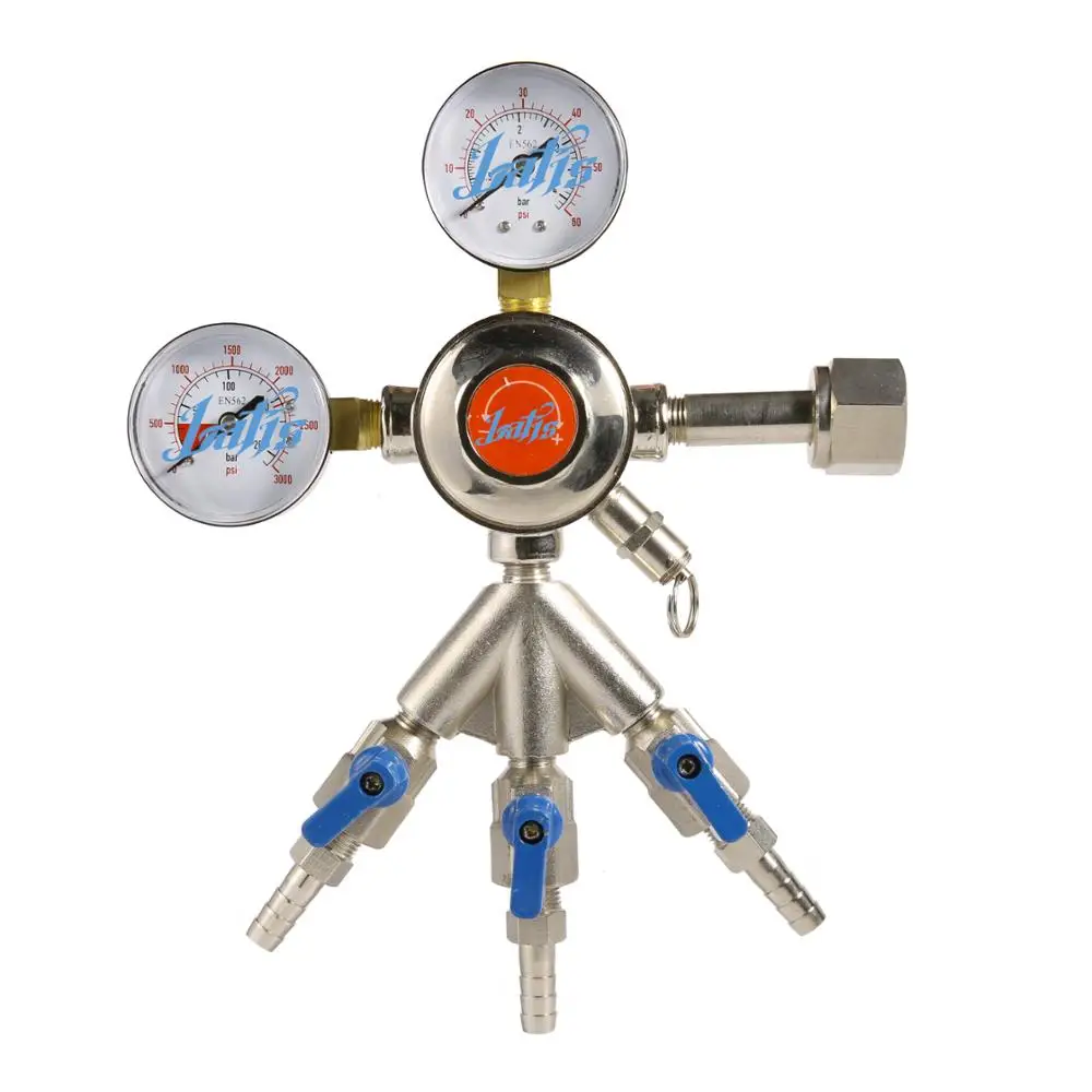 primary double gauge co2 regulators with 3-way distributor for 3 keg dispensing
primary double gauge co2 regulators with 3-way distributor for 3 keg dispensing