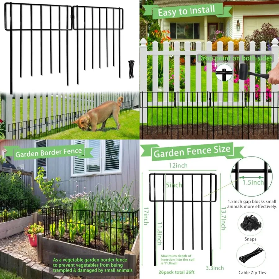 Animal Barrier Fence, 26 Pack No Dig Fence Decorative Fences, 17in H x10ft(L) Rustproof Metal Wire Small Garden Fence Border fo
Animal Barrier Fence, 26 Pack No Dig Fence Decorative Fences, 17in H x10ft(L) Rustproof Metal Wire Small Garden Fence Border fo