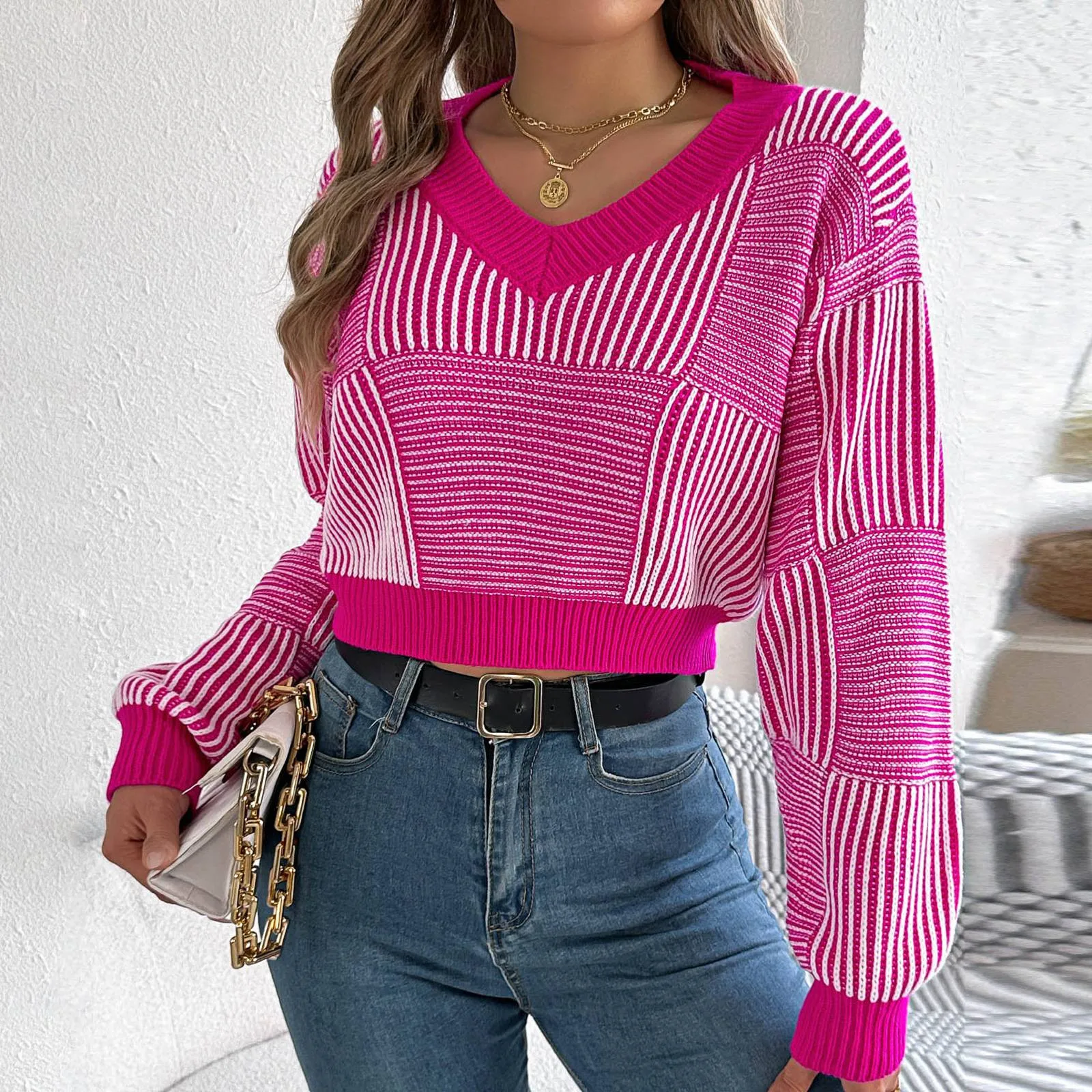 Women's Striped Sleeve Pullover Crop Sweater For Fall Winter Oversized Pullover Sweaters for Women Quarter Zip Trendy Sweaters
Women's Striped Sleeve Pullover Crop Sweater For Fall Winter Oversized Pullover Sweaters for Women Quarter Zip Trendy Sweaters