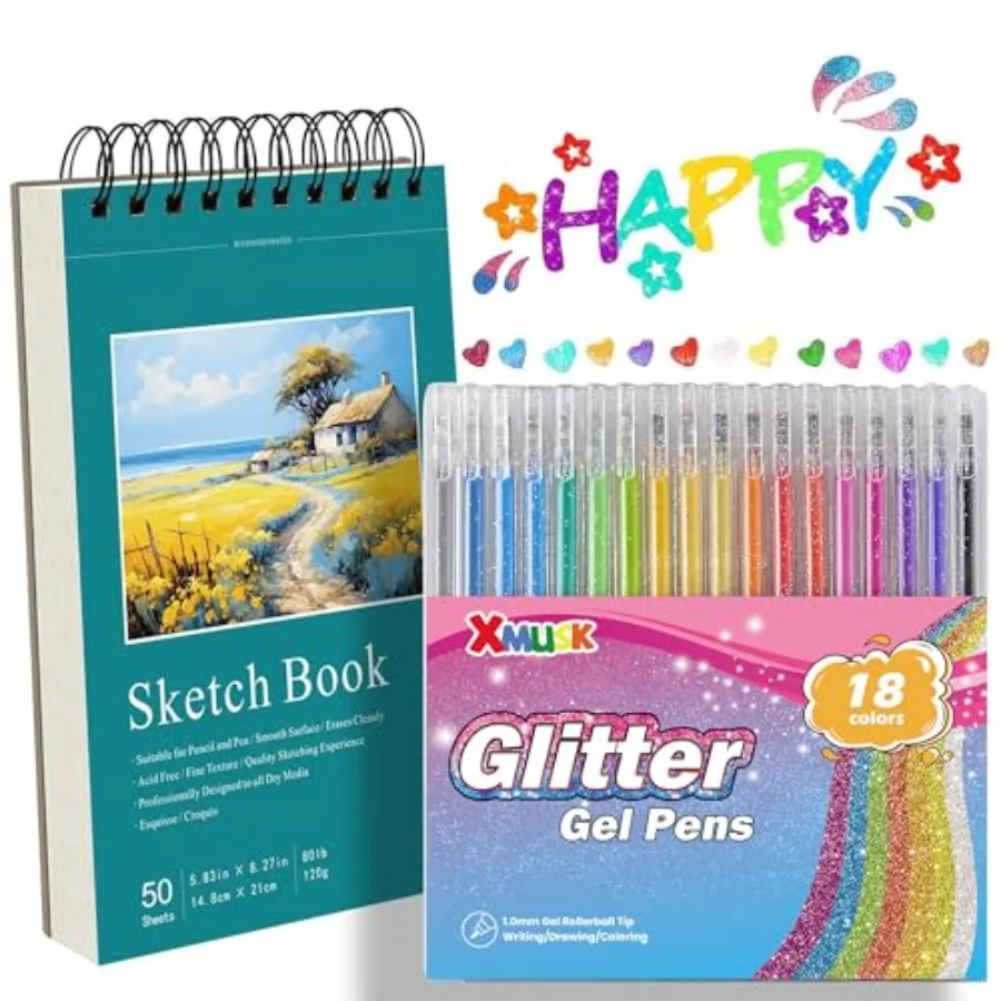 s Glitter Gel Pens with A5 Sketchbook 50 Sheets 120gsm,Sparkling Gel Markers for Adult Coloring Book, DIY Crafts, Scrapbooking,
s Glitter Gel Pens with A5 Sketchbook 50 Sheets 120gsm,Sparkling Gel Markers for Adult Coloring Book, DIY Crafts, Scrapbooking,