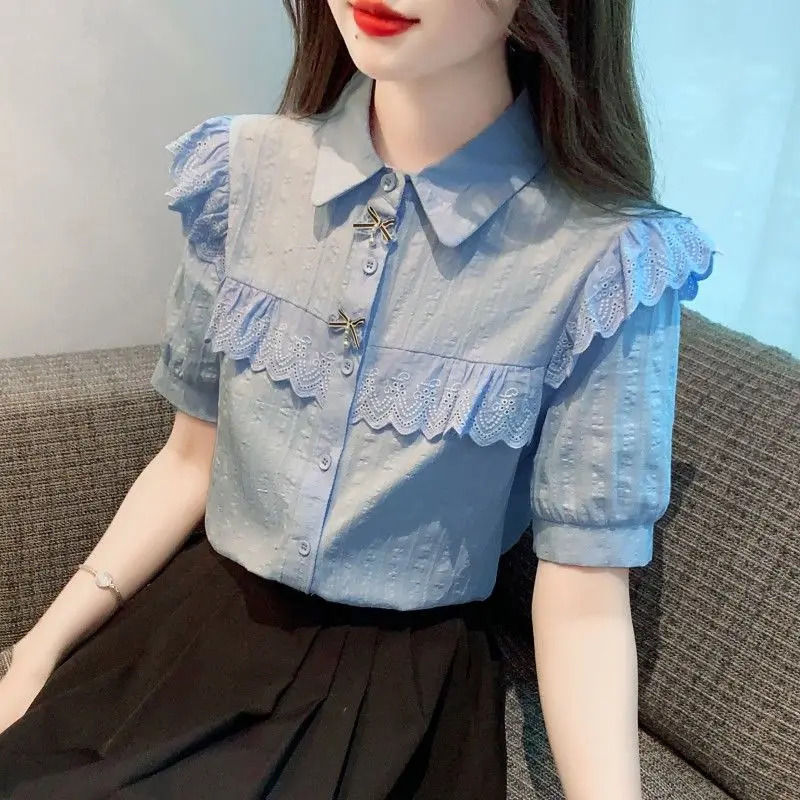 100% Pure Cotton Splicing Lotus Leaf Edge Short Sleeves Shirt Summer Casual Beautiful Sweet Chic Tops Fashion Clothes for Women
100% Pure Cotton Splicing Lotus Leaf Edge Short Sleeves Shirt Summer Casual Beautiful Sweet Chic Tops Fashion Clothes for Women