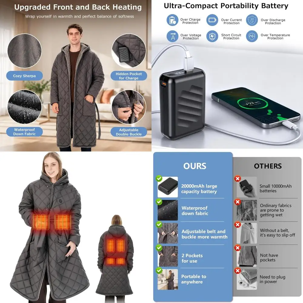 Беспроводное беспроводное одеяло с подогревом, 20000 мАч, 45x32, женский халат с электрическим капюшоном для наружного использования
Беспроводное беспроводное одеяло с подогревом, 20000 мАч, 45x32, женский халат с электрическим капюшоном для наружного использования