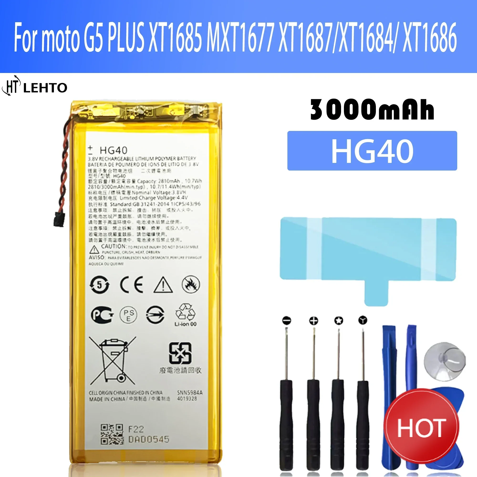 HG40 Battery for Motorola Moto G5 PLUS G5+ G5P XT1685 MXT1677 XT1687/XT1684/ XT1686 Original Capacity Mobile Phone Batteries
HG40 Battery for Motorola Moto G5 PLUS G5+ G5P XT1685 MXT1677 XT1687/XT1684/ XT1686 Original Capacity Mobile Phone Batteries