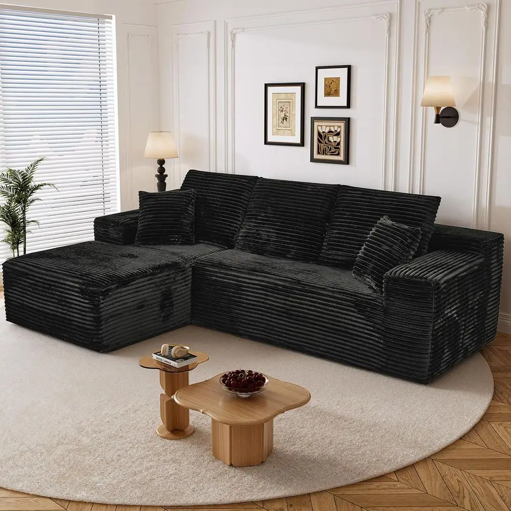 108 L-Shaped Sectional Sofa with Wide Armrests, Deep Seating, Memory Foam, Easy Assembly, Plush Corduroy Cloud Comfort, Black Ch
108 L-Shaped Sectional Sofa with Wide Armrests, Deep Seating, Memory Foam, Easy Assembly, Plush Corduroy Cloud Comfort, Black Ch