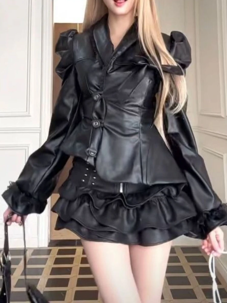 Новый комплект из 2 предметов High Street Hot Girl, женский винтажный дизайн, темное короткое кожаное пальто Y2k, готическая юбка с высокой талией, наряды
Новый комплект из 2 предметов High Street Hot Girl, женский винтажный дизайн, темное короткое кожаное пальто Y2k, готическая юбка с высокой талией, наряды