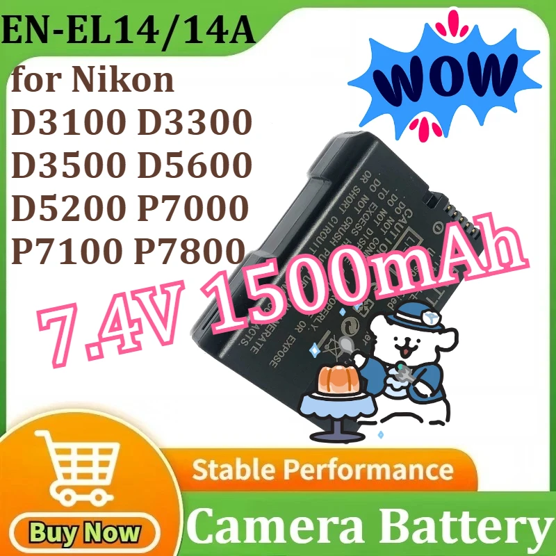 EN-EL14 EN-EL14A Rechargeable Li-ion Battery for Nikon D3100 D3300 D3500 D5600 D5200 P7000 P7100 P7800 Camera 7.4V 1500mAh
EN-EL14 EN-EL14A Rechargeable Li-ion Battery for Nikon D3100 D3300 D3500 D5600 D5200 P7000 P7100 P7800 Camera 7.4V 1500mAh