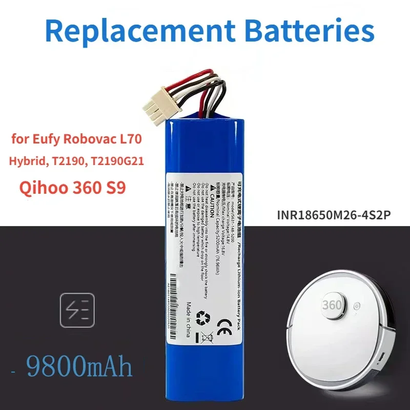 New 9800mAh Replacement Battery for Eufy Robovac L70 Hybrid, T2190, T2190G21 Replacement Batteries 14.4v 18650 Battery Pack
New 9800mAh Replacement Battery for Eufy Robovac L70 Hybrid, T2190, T2190G21 Replacement Batteries 14.4v 18650 Battery Pack