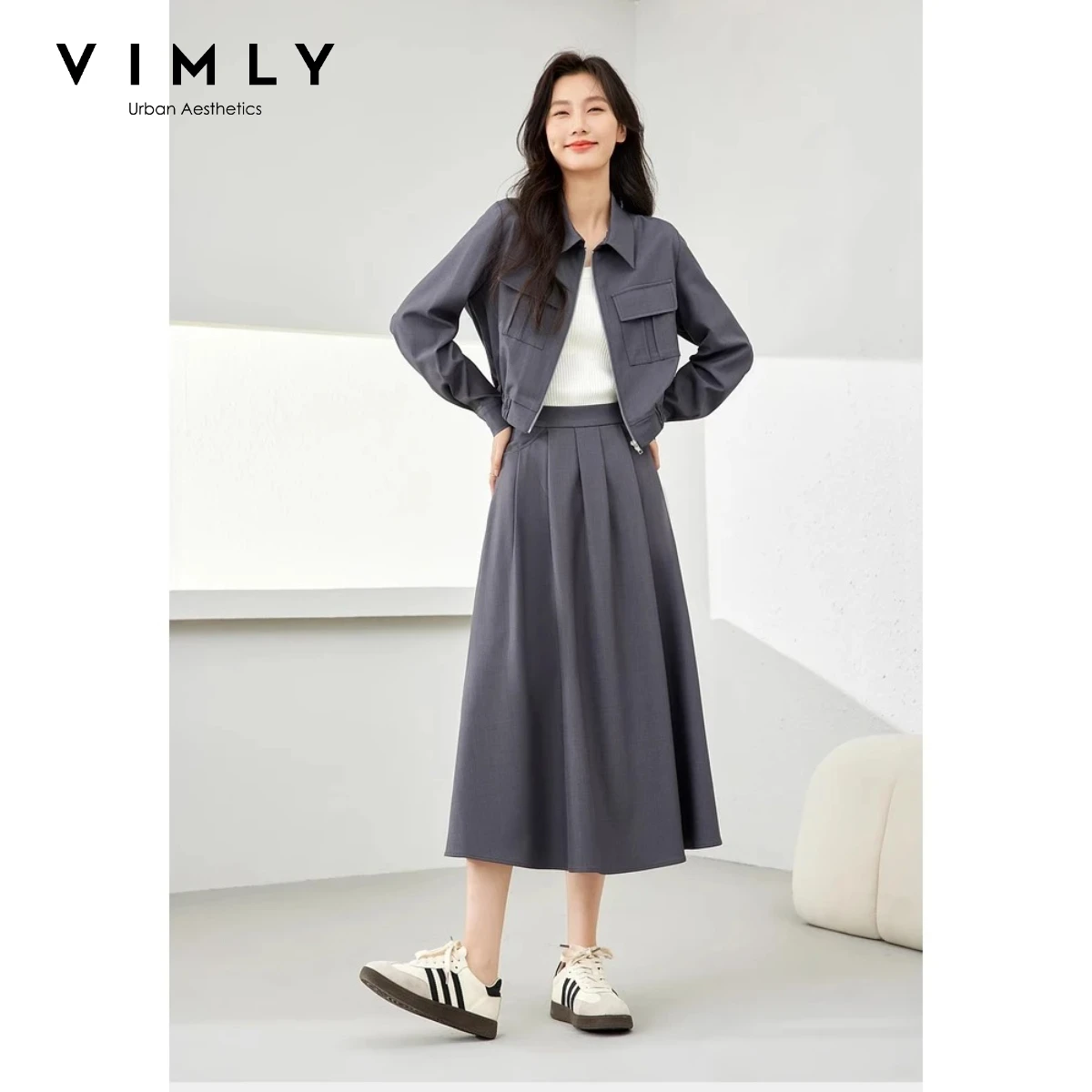 VIMLY Women's Skirt Suits Elegant Casual Zip Up Jackets Pleated Midi Skirts Women Outfits 2026 Autumn New in Matching Sets M5635
VIMLY Women's Skirt Suits Elegant Casual Zip Up Jackets Pleated Midi Skirts Women Outfits 2026 Autumn New in Matching Sets M5635