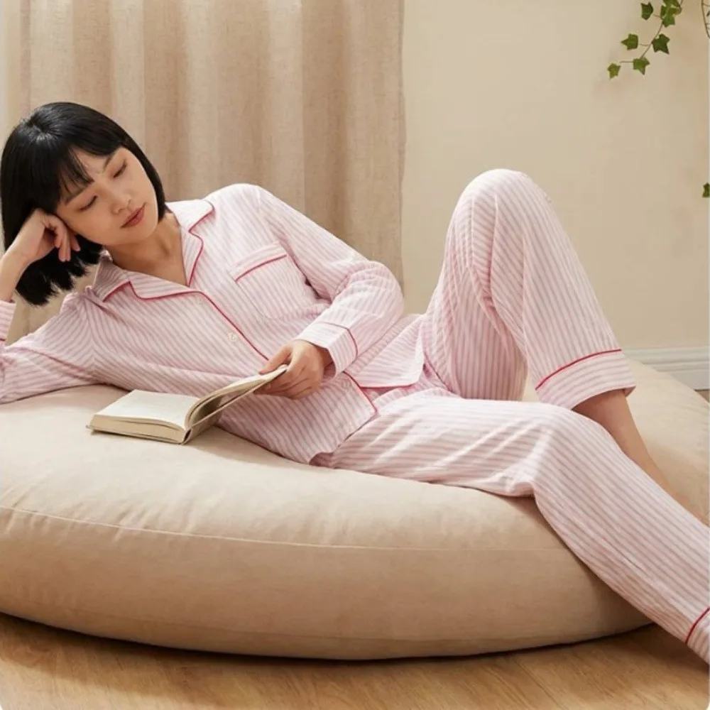 100% Cotton Pyjamas Home Clothing Spring Autumn Lapel Collar Top Long Sleeve Pajamas Set 2 Piece Loungewear Ladies Sleepwear
100% Cotton Pyjamas Home Clothing Spring Autumn Lapel Collar Top Long Sleeve Pajamas Set 2 Piece Loungewear Ladies Sleepwear
