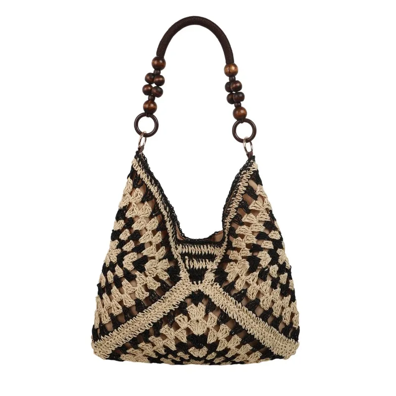 ALIDI S C Women's New Shoulder Bag Crochet Straw Weaving Handbag Wooden Bead Handle Hollow Weaving Beach Vacation Bag
ALIDI S C Women's New Shoulder Bag Crochet Straw Weaving Handbag Wooden Bead Handle Hollow Weaving Beach Vacation Bag