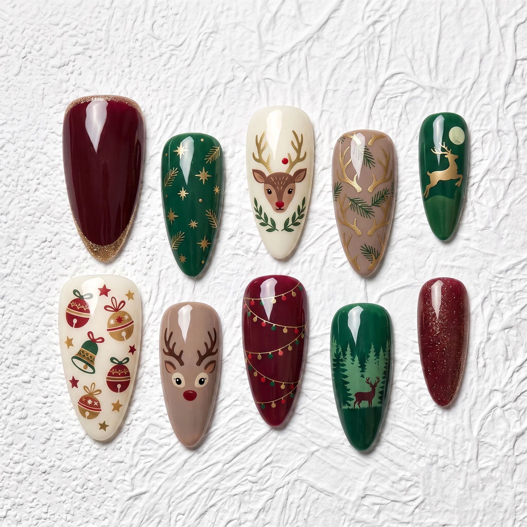 Artisan Handcrafted 10PCS Christmas Almond Press-On Nails | Reindeer, Ornaments, Pine Forest & Garland Lights, Holiday Glam
Artisan Handcrafted 10PCS Christmas Almond Press-On Nails | Reindeer, Ornaments, Pine Forest & Garland Lights, Holiday Glam