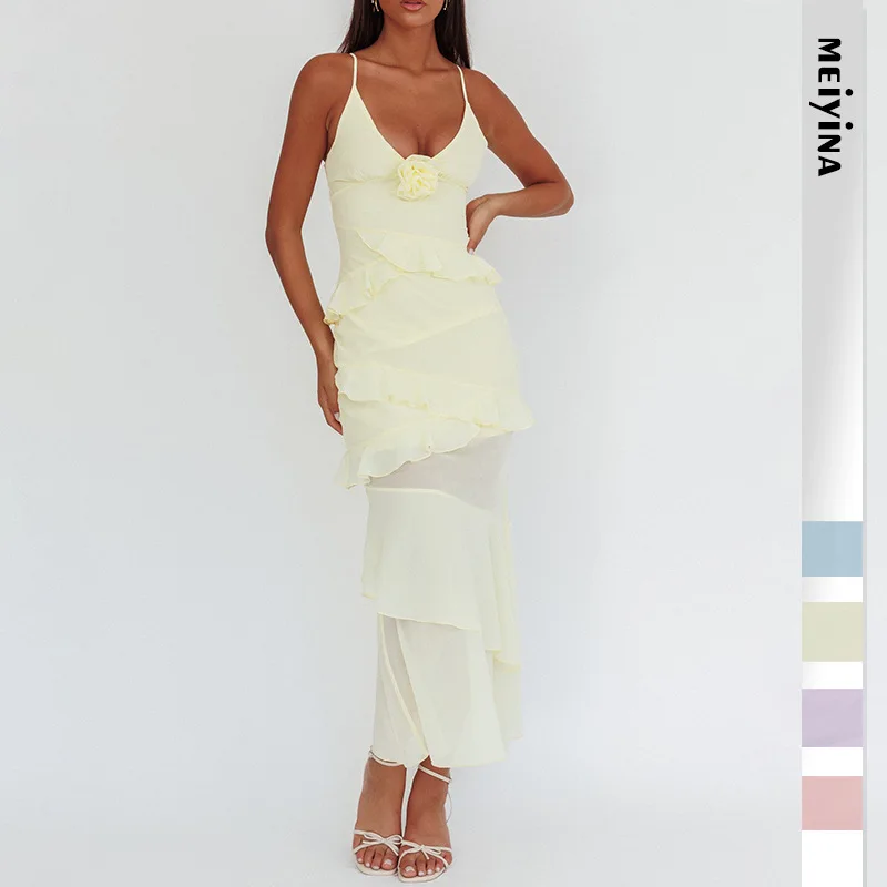 2026 New Women's Backless Solid Color Strap Summer Elegant Slim Fit Ruffle Long Dress
2026 New Women's Backless Solid Color Strap Summer Elegant Slim Fit Ruffle Long Dress