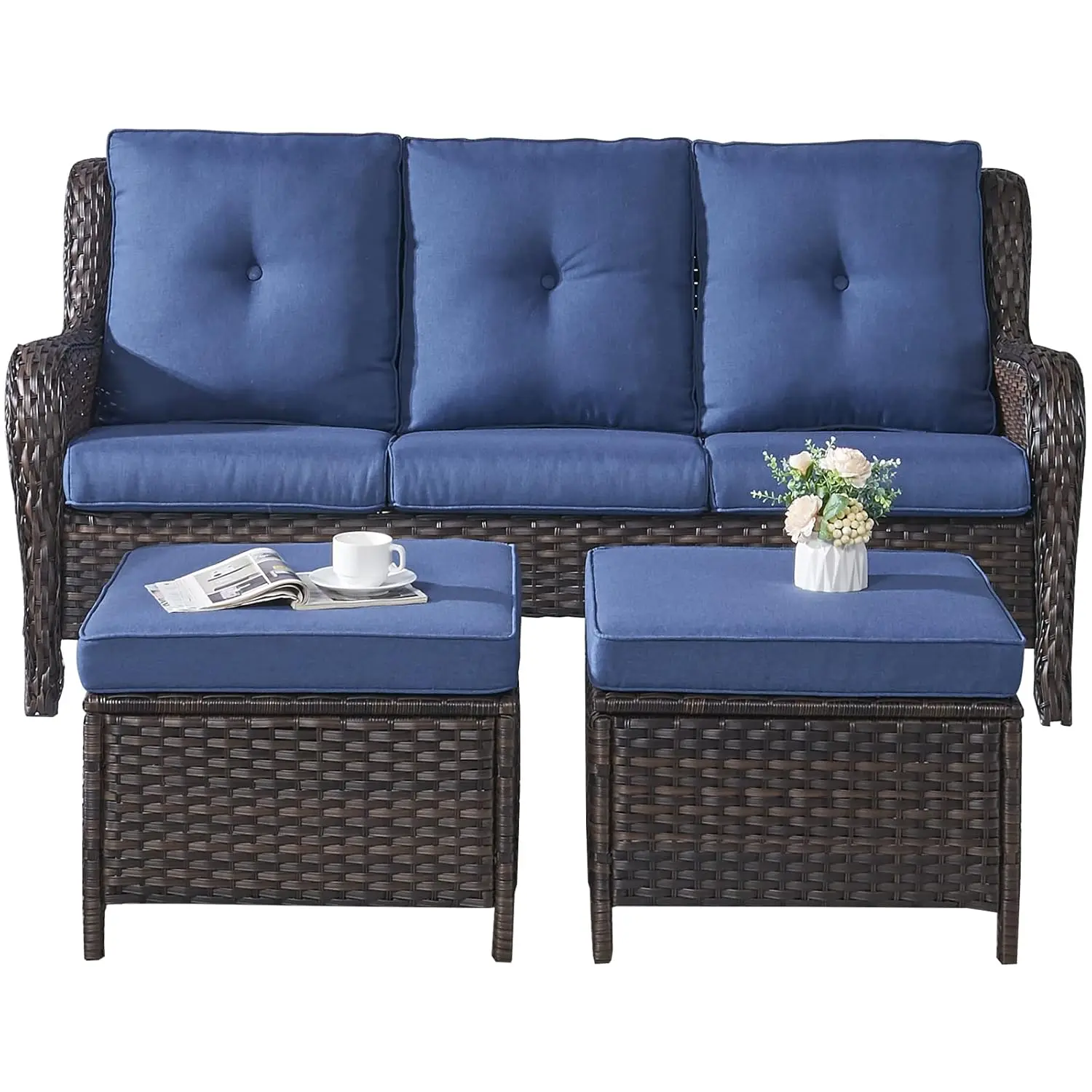 3 Piece Patio Conversation Set Sofa 2 Ottomans Cushioned Outdoor Porch Deck Garden Brown Blue Customized
3 Piece Patio Conversation Set Sofa 2 Ottomans Cushioned Outdoor Porch Deck Garden Brown Blue Customized
